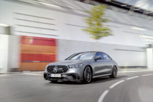 2024 Mercedes-Benz AMG S 63 E Performance driving front driver 3/4 action shot