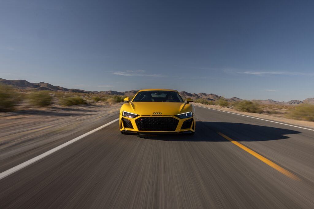 Yellow Audi R8 2022 Driving